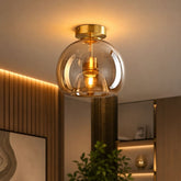 Lustre Luminária de Teto Plafon de Luxo com Cúpula de Vidro Monza LEDZ – Dourado - Âmbar / Preto – Fumê
