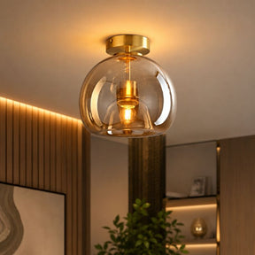 Lustre Luminária de Teto Plafon de Luxo com Cúpula de Vidro Monza LEDZ – Dourado - Âmbar / Preto – Fumê