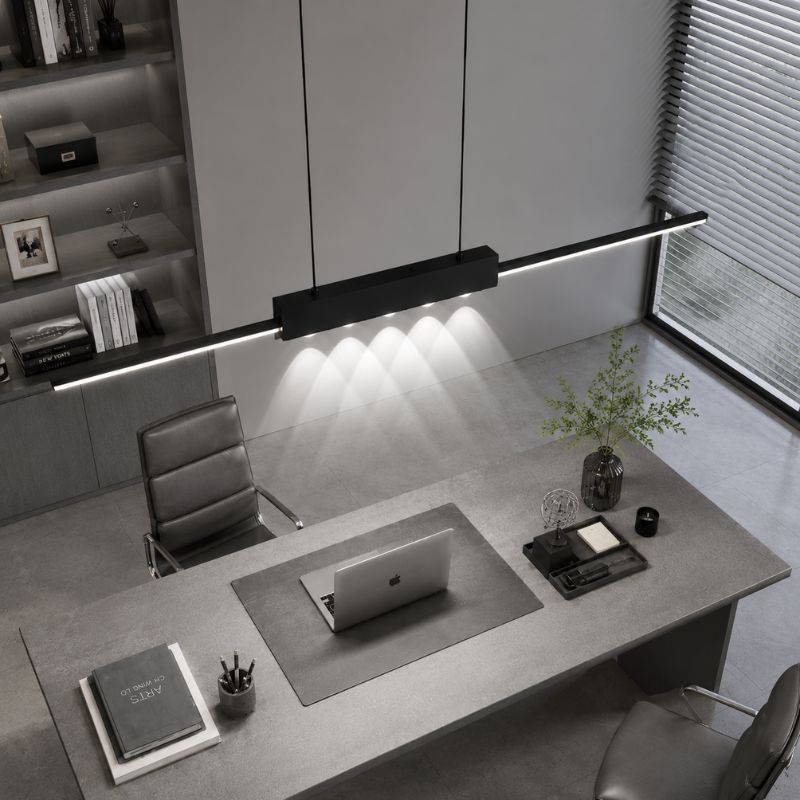 Lustre Pendente Minimalista Linear Slim com Foco em LED Central Pulse LEDZ – Preto – 100cm