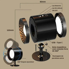 Luminária Arandela de Parede Sem Fio Com Controle Remoto Recarregável Para Decoração/Quadros/Espelhos Lexys LEDZ – Preto/Branco