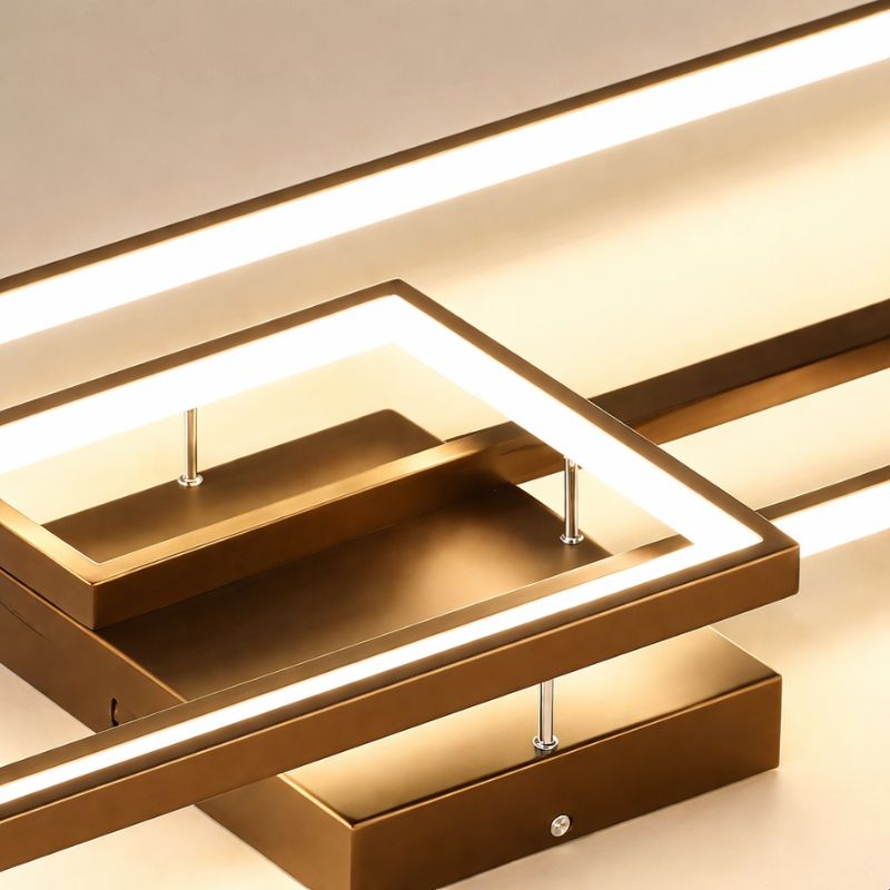 Lustre Luminária de Teto Geométrico Retangular Minimalista Com Controle Remoto e App de Celular – Preto/Branco/Dourado – 60cm/78cm