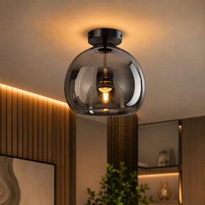 Lustre Luminária de Teto Plafon de Luxo com Cúpula de Vidro Monza LEDZ – Dourado - Âmbar / Preto – Fumê