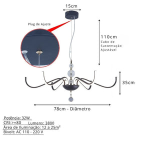 Lustre Pendente Escultural de Luxo Orgânico Opere Coroa LEDZ - Preto / Prata / Dourado