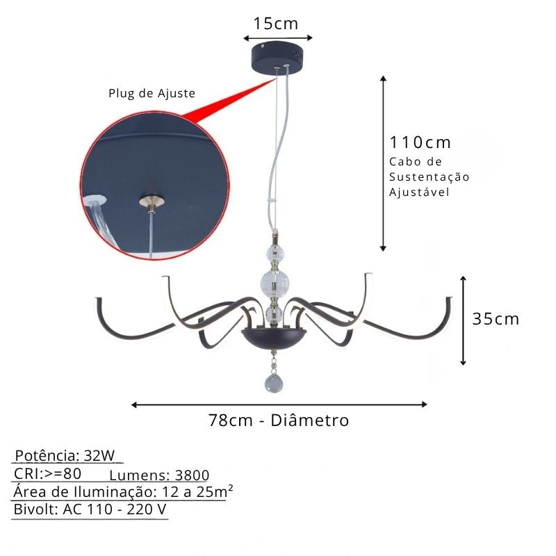 Lustre Pendente Escultural de Luxo Orgânico Opere Coroa LEDZ - Preto / Prata / Dourado