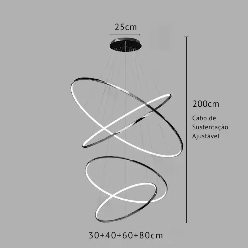 Lustre Pendente de Luxo para Pé-Direio Duplo Atena LEDZ – 5 Anéis (3 metros) / 4 Anéis (2 metros)