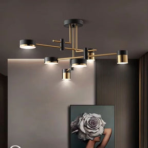 Lustre Pendente Moderno Geométrico Advantage Led - Preto e Dourado