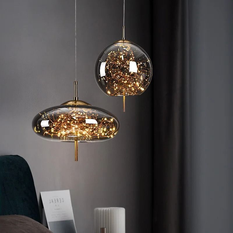 Lustre Pendente de Luxo Design Italiano Fio de Fada Vivare LEDZ – Fumê / Âmbar