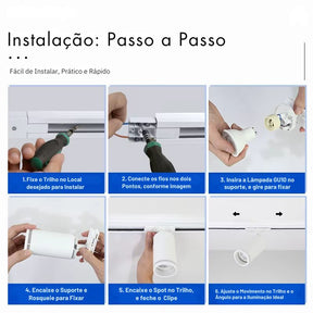 Luminária Trilho de Teto Eletrificado Modular Com Spots Ajustáveis, GU10, LEDZ - Preto/Branco