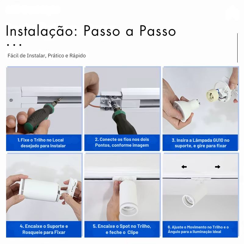 Luminária Trilho de Teto Eletrificado Modular Com Spots Ajustáveis, GU10, LEDZ - Preto/Branco