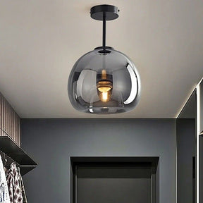 Lustre Luminária de Teto Plafon de Luxo com Cúpula de Vidro Monza LEDZ – Dourado - Âmbar / Preto – Fumê