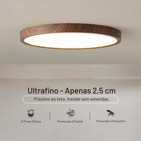 Luminária de Teto Plafon Ultra Slim LED – Circular – Textura Madeira Wall Nut – 30cm/40cm/50cm