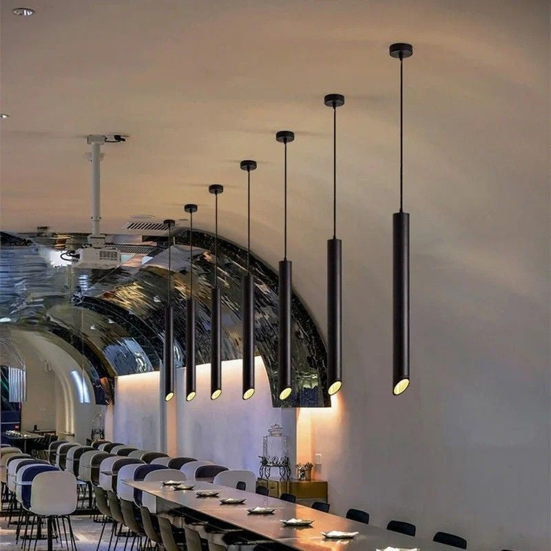 Lustre Pendente Moderno Minimalista Tubular Domus Ledz – Preto/Branco – 25cm/30cm/40cm/50cm
