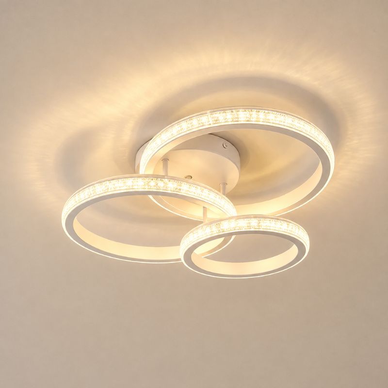 Luminária de Teto Plafon de Sobrepor 3 Arcos Efeito Cristal Genebra LEDZ - Branco ou Preto