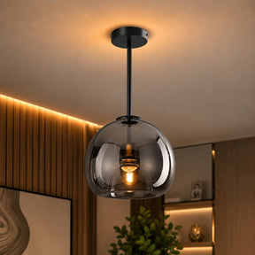 Lustre Luminária de Teto Plafon de Luxo com Cúpula de Vidro Monza LEDZ – Dourado - Âmbar / Preto – Fumê