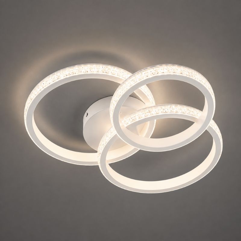 Luminária de Teto Plafon de Sobrepor 3 Arcos Efeito Cristal Genebra LEDZ - Branco ou Preto