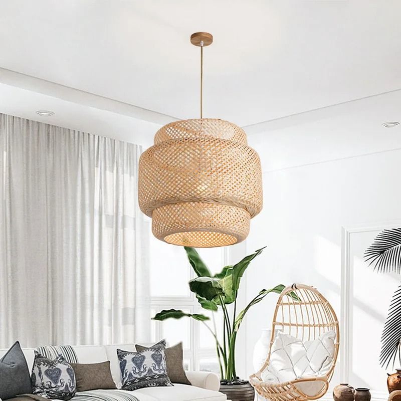 Lustre Pendente Estilo Japonês Wabi Sabi Bambu Artesanal - Takumi Led