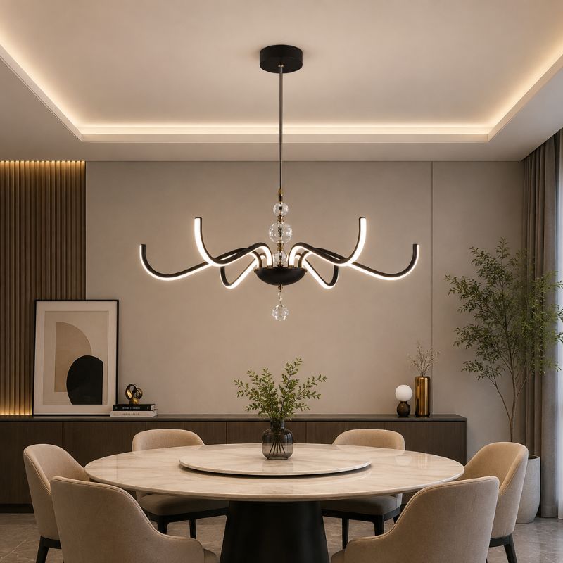 Lustre Pendente Escultural de Luxo Orgânico Opere Coroa LEDZ - Preto / Prata / Dourado