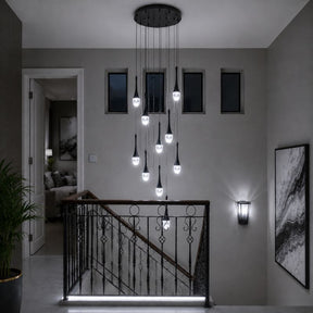 Lustre Pendente de Luxo para Pé-Direito Duplo Pingo Dourado/Preto LEDZ – 6 Pingos / 8 Pingos / 10 Pingos / 12 Pingos / 15 Pingos