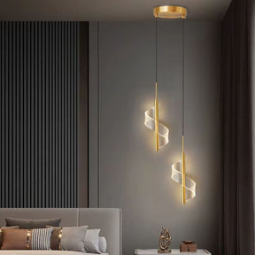 Lustre Pendente Espiral Acrílico LEDZ – Dourado/Preto – 1 ou 2 Pendentes