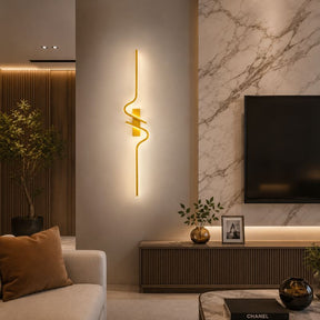 Luminária Arandela de Parede Minimalista Estilo Nordico Sorelle Slim LEDZ – 60cm/80cm/100cm – Dourado/Preto