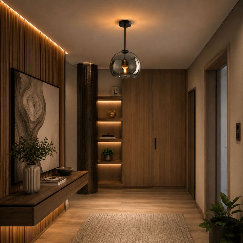 Lustre Luminária de Teto Plafon de Luxo com Cúpula de Vidro Monza LEDZ – Dourado - Âmbar / Preto – Fumê