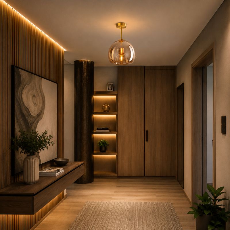 Lustre Luminária de Teto Plafon de Luxo com Cúpula de Vidro Monza LEDZ – Dourado - Âmbar / Preto – Fumê