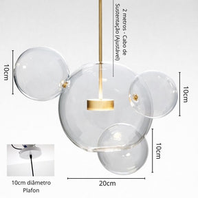 Lustre Pendente Design Italiano Vetro a Bolle Led - 1 Bolha / 4 Bolhas / 6 Bolhas
