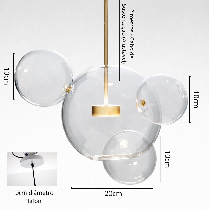 Lustre Pendente Design Italiano Vetro a Bolle Led - 1 Bolha / 4 Bolhas / 6 Bolhas