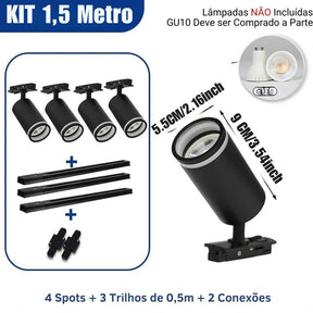 Luminária Trilho de Teto Eletrificado Modular Com Spots Ajustáveis, GU10, LEDZ - Preto/Branco