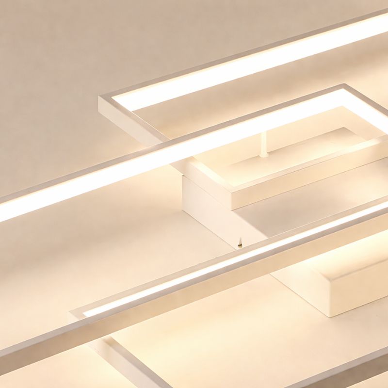 Lustre Luminária de Teto Geométrico Retangular Minimalista Com Controle Remoto e App de Celular – Preto/Branco/Dourado – 60cm/78cm