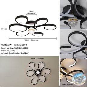 Lustre Luminária de Teto Plafon de Luxo Fiorenza LEDZ - Dourado/Prata/Preto - 60cm