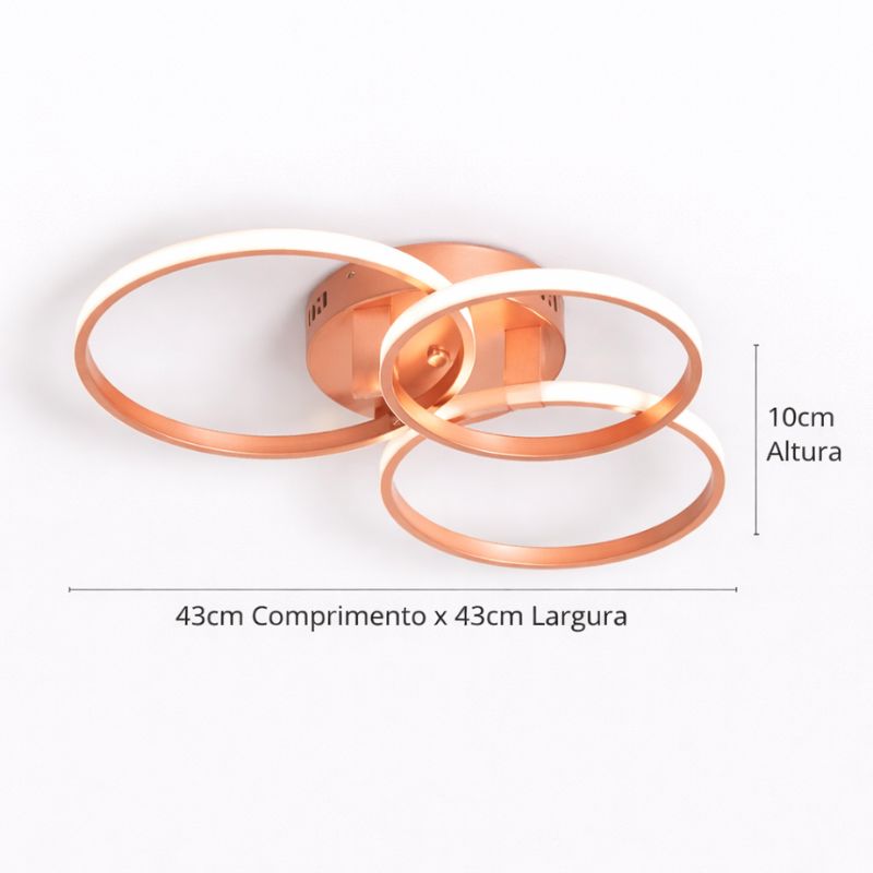 Lustre Luminária de Teto Minimalista Circular/Quadrado Rose Gold Vittara LEDZ – Com Controle Remoto e App de Celular