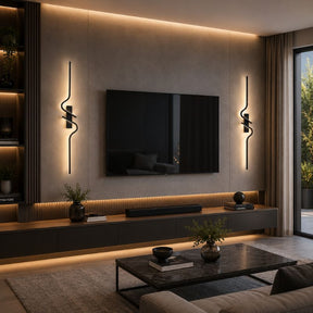 Luminária Arandela de Parede Minimalista Estilo Nordico Sorelle Slim LEDZ – 60cm/80cm/100cm – Dourado/Preto