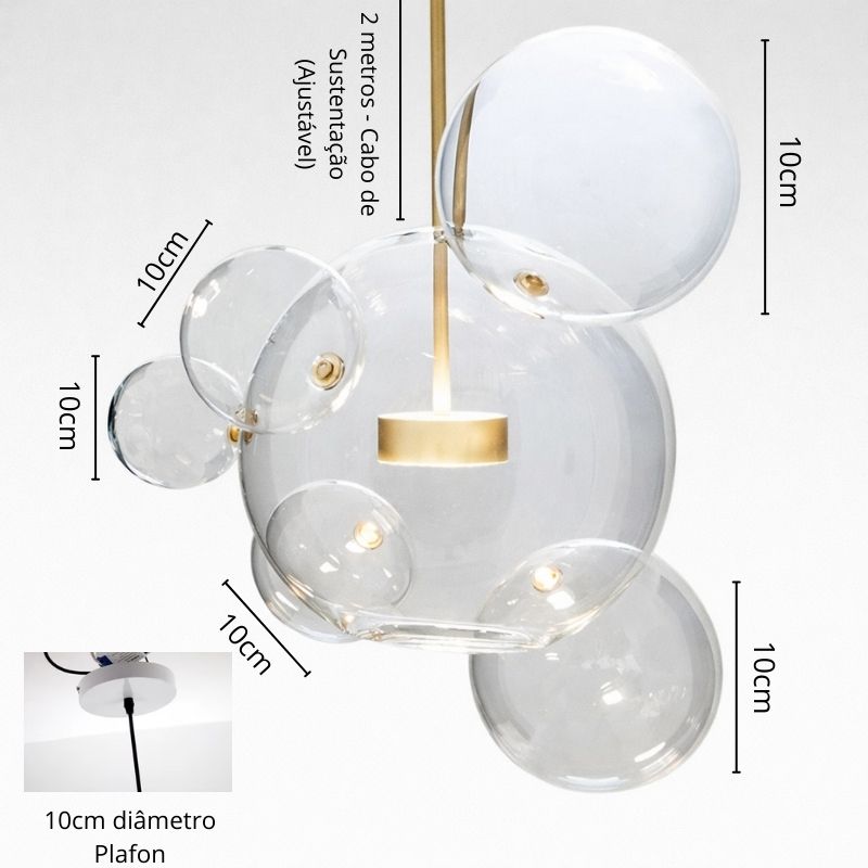 Lustre Pendente Design Italiano Vetro a Bolle Led - 1 Bolha / 4 Bolhas / 6 Bolhas