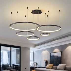 Lustre Pendente de Luxo Coliseum LEDZ - 3, 4 ou 5 Anéis - Preto/Branco/Dourado