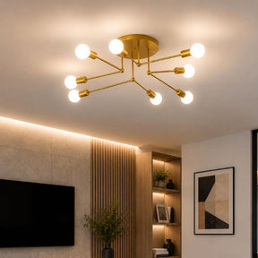 Lustre Plafon Sputnik Estilo Moderno Axial LEDZ – 6 ou 8 Lâmpadas – Preto/Branco/Dourado