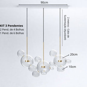 Lustre Pendente Design Italiano Vetro a Bolle Led - 1 Bolha / 4 Bolhas / 6 Bolhas
