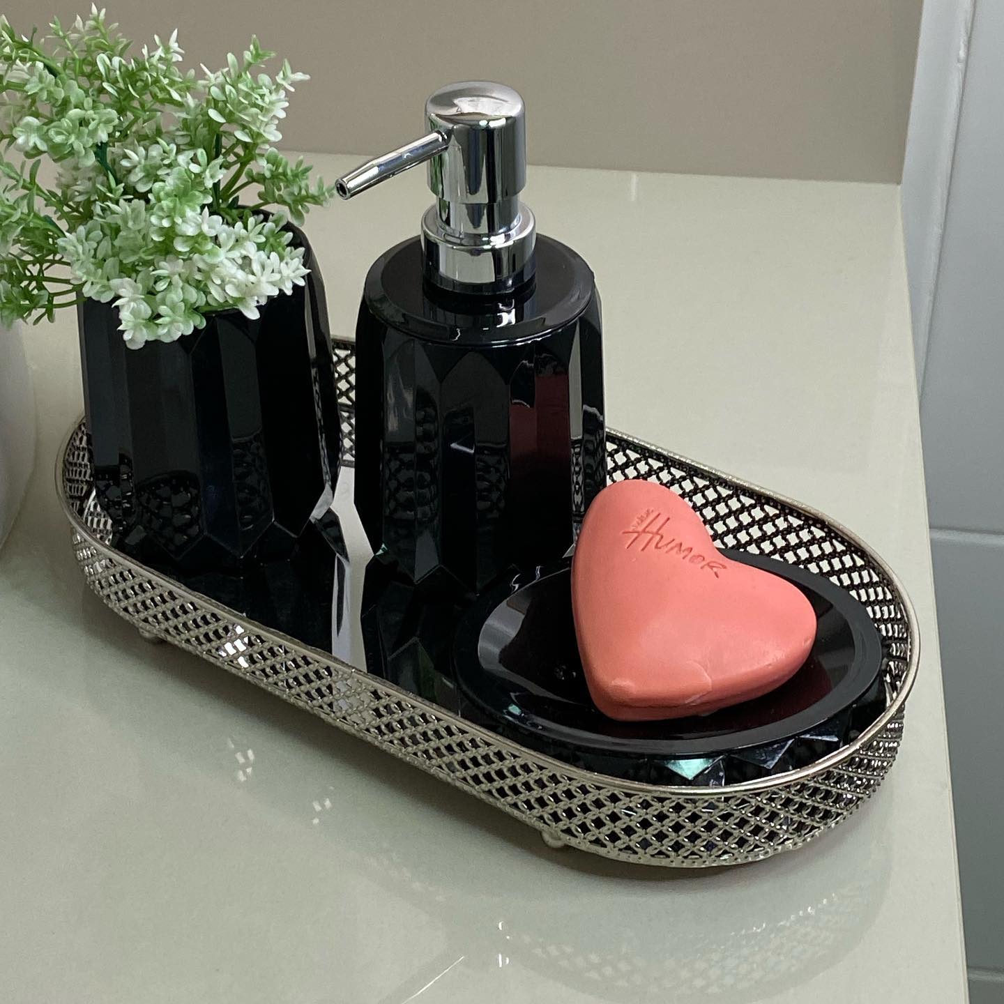 Kit Banheiro Conjunto Banho Fold Preto 3 Peças