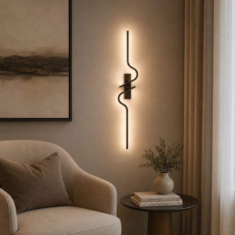 Luminária Arandela de Parede Minimalista Estilo Nordico Sorelle Slim LEDZ – 60cm/80cm/100cm – Dourado/Preto