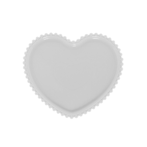 Prato de Sobremesa Coração Porcelana Beads Bolinha Branco - 20 cm