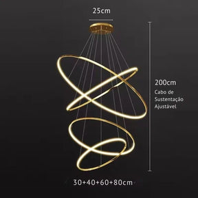 Lustre Pendente de Luxo para Pé-Direio Duplo Atena LEDZ – 5 Anéis (3 metros) / 4 Anéis (2 metros)