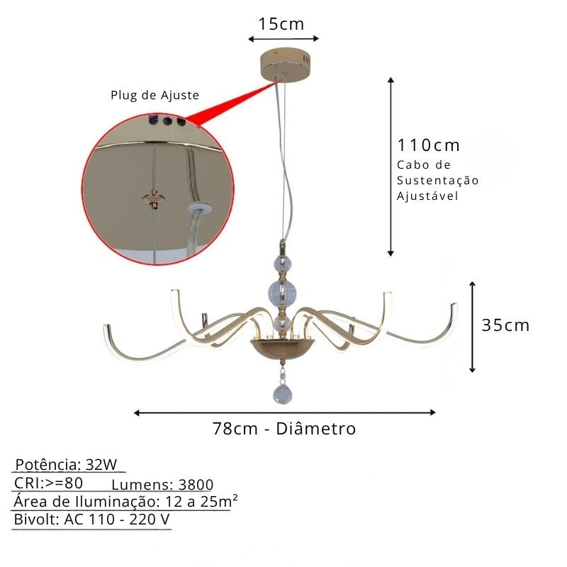 Lustre Pendente Escultural de Luxo Orgânico Opere Coroa LEDZ - Preto / Prata / Dourado