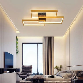 Lustre Luminária de Teto Geométrico Retangular Minimalista Com Controle Remoto e App de Celular – Preto/Branco/Dourado – 60cm/78cm