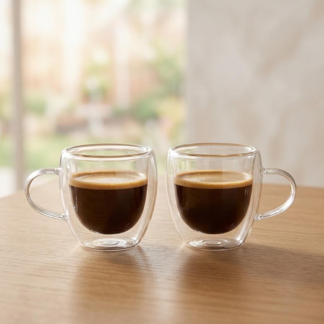 Jogo 2 Canecas de Café Parede Dupla Vidro Borossilicato 80ml
