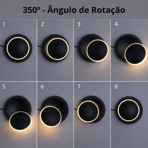Luminária Arandela de Parede Moderna Minimalista Rotacionável Orbit LEDZ – Preta/Branca – 14cm