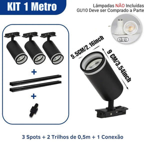 Luminária Trilho de Teto Eletrificado Modular Com Spots Ajustáveis, GU10, LEDZ - Preto/Branco