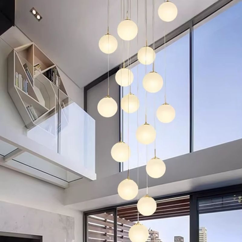 Lustre Pendente de Luxo para Pé-Direito Duplo Globos Estilo Clássico LEDZ -  Dourado/Prata – 6 Globos / 9 Globos / 12 Globos / 18 Globos / 24 Globos