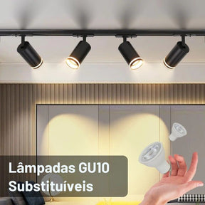 Luminária Trilho de Teto Eletrificado Modular Com Spots Ajustáveis, GU10, LEDZ - Preto/Branco