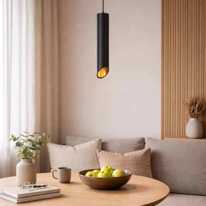 Lustre Pendente Moderno Minimalista Tubular Domus Ledz – Preto/Branco – 25cm/30cm/40cm/50cm