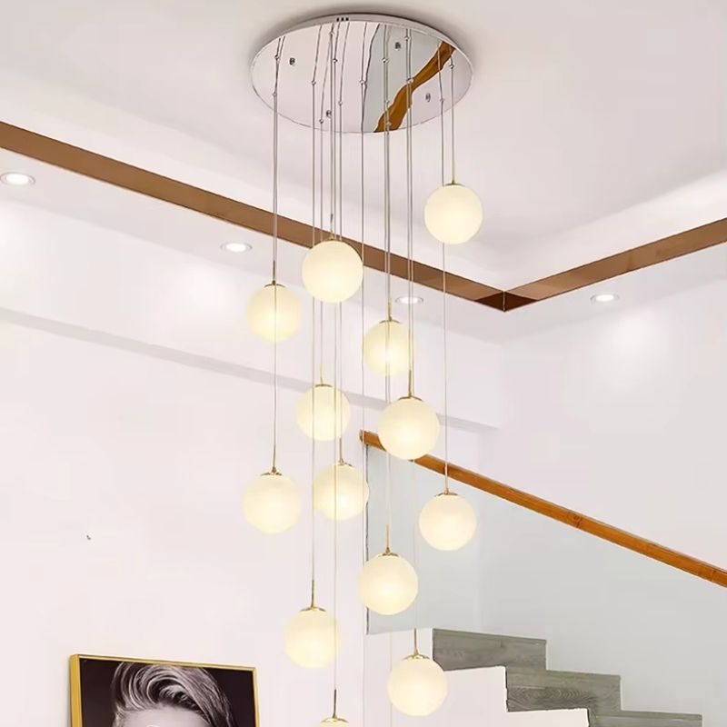 Lustre Pendente de Luxo para Pé-Direito Duplo Globos Estilo Clássico LEDZ -  Dourado/Prata – 6 Globos / 9 Globos / 12 Globos / 18 Globos / 24 Globos
